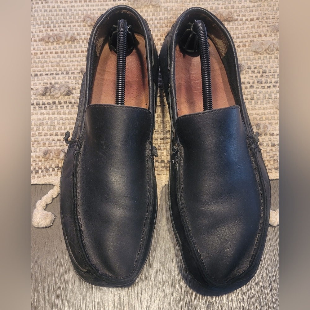 Men's Fossil Black Leather Loafers